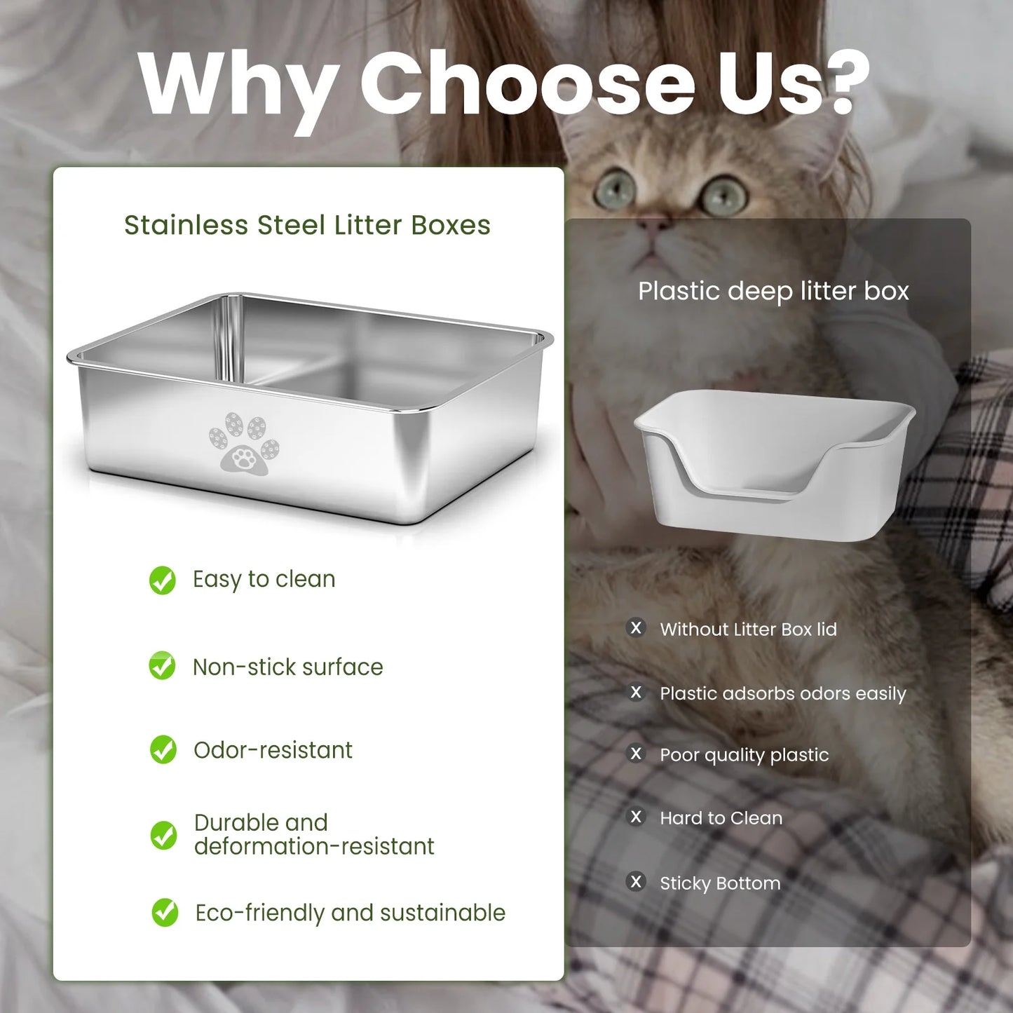 Cat Litter Box with High Sides Large Stainless Steel Cat Litter Pan 23.6" X 15.7" X 5.9"