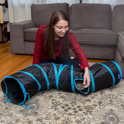 S Cat Tunnel Collapsible Pop-Up Pet Tube Hideaway Play Toy with Ball (1 Way, Black)