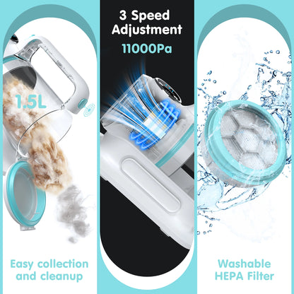 Professional 6-In-1 Dog Grooming Vacuum Kit - 11000PA High Suction & 1.5L Large Capacity | 99% Hair Removal with Complete Grooming Tools | High Suction Pet Vacuum for Professional Grooming