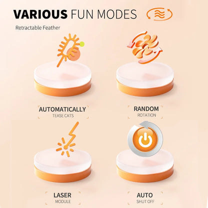 4 in 1 Indoor Interactive Cat Toy with Laser & Retractable Feather Wand, USB Rechargeable, Blue