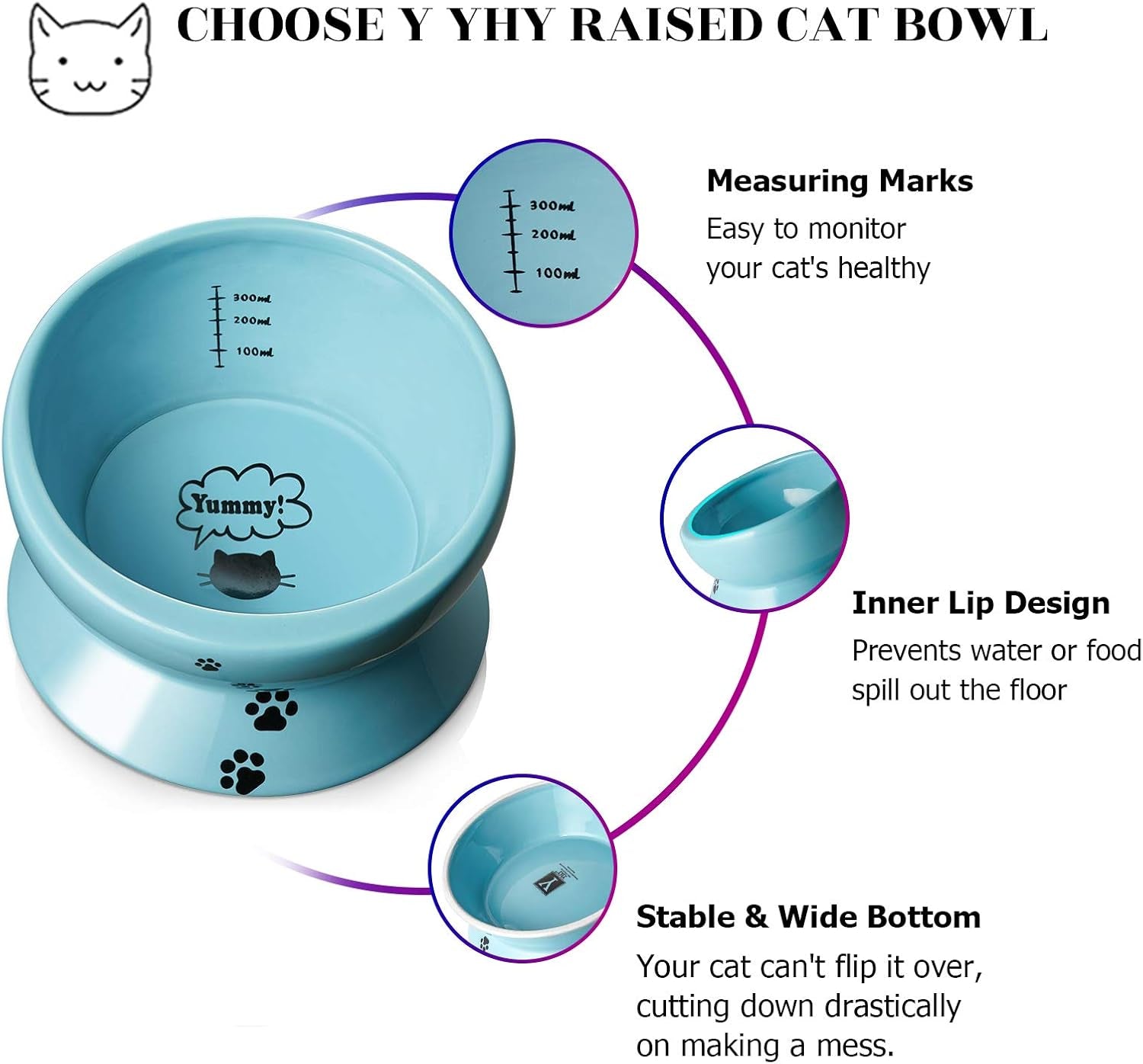 Ceramic 15 Ounce Slanted Cat Food Water Bowl, Lake Blue
