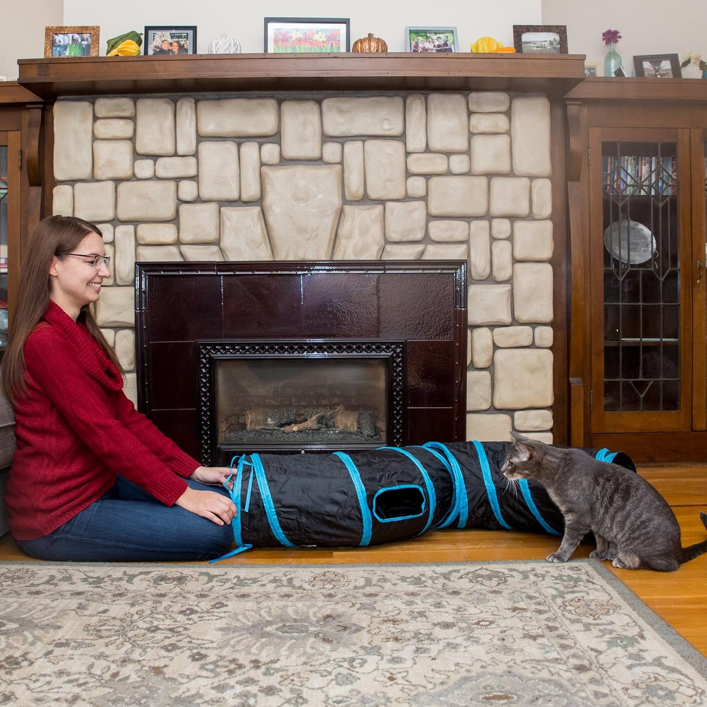 S Cat Tunnel Collapsible Pop-Up Pet Tube Hideaway Play Toy with Ball (1 Way, Black)