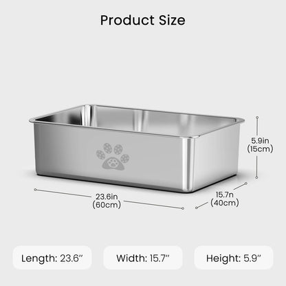 Cat Litter Box with High Sides Large Stainless Steel Cat Litter Pan 23.6" X 15.7" X 5.9"