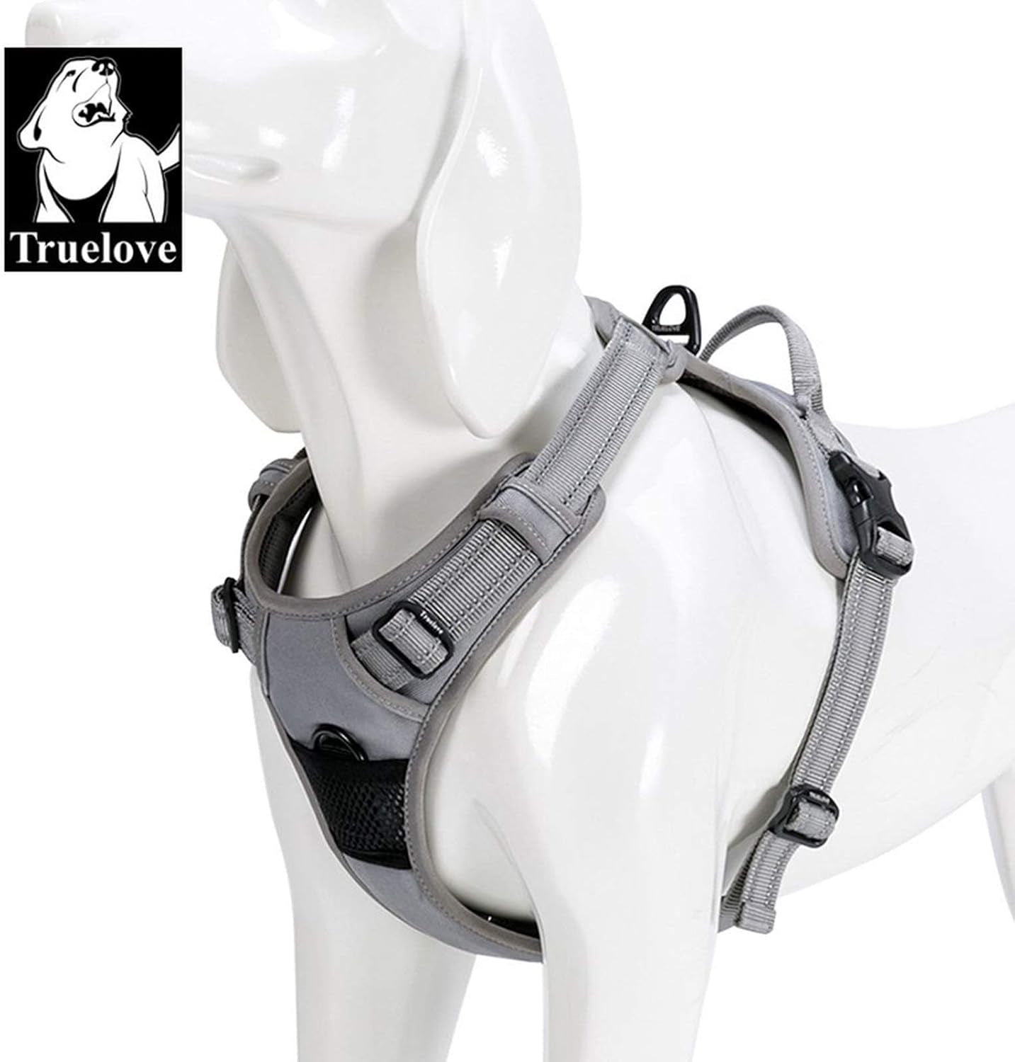 Adjustable No-Pull Reflective Dog Harness - Comfortable Control Vest in Stylish Gray (Large)