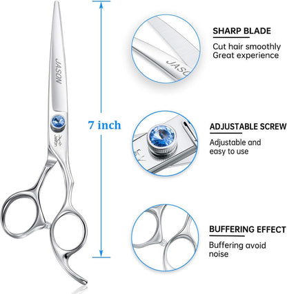 7" Straight Dog Grooming Scissors, Ergonomic Pets Grooming Shears, Premium Cats Trimming Kit with Offset Handle and Jewelled Screw, Sharp, Comfortable Christmas Gift