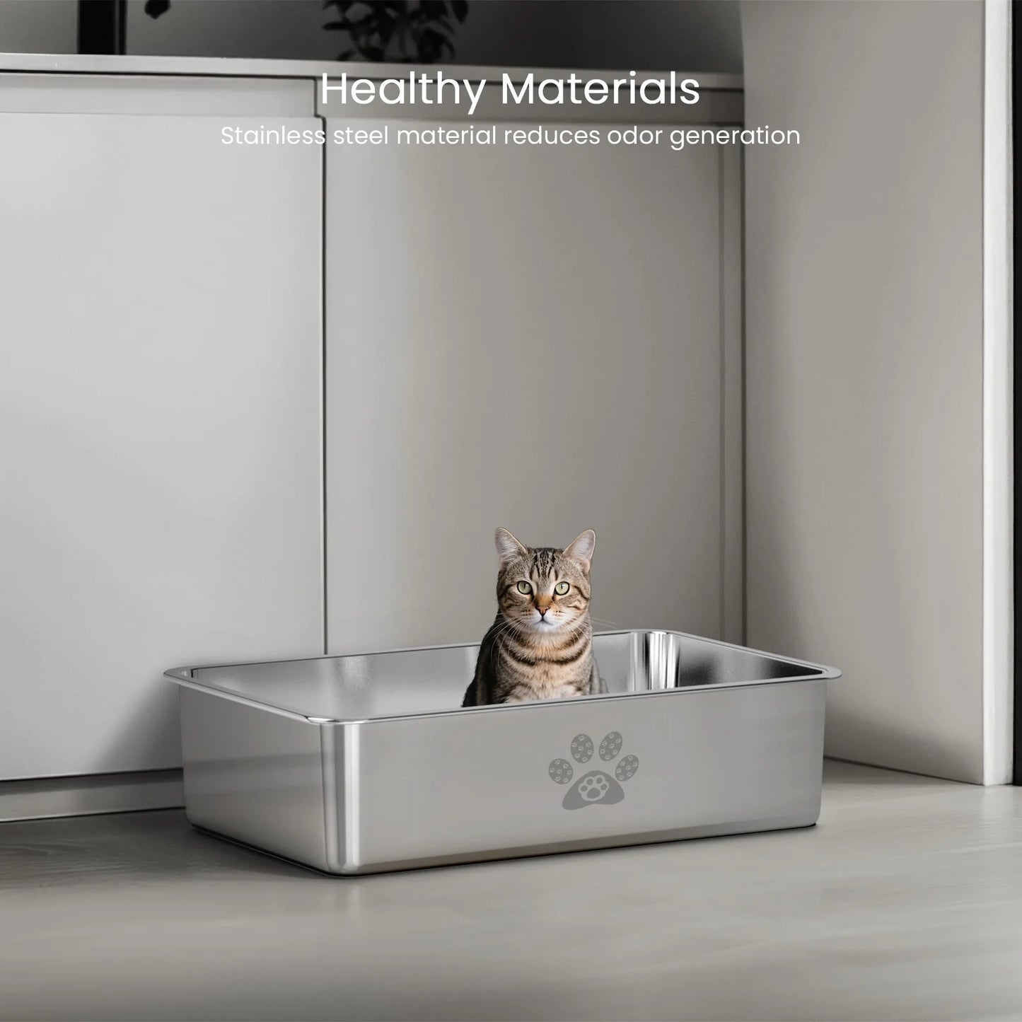 Cat Litter Box with High Sides Large Stainless Steel Cat Litter Pan 23.6" X 15.7" X 5.9"
