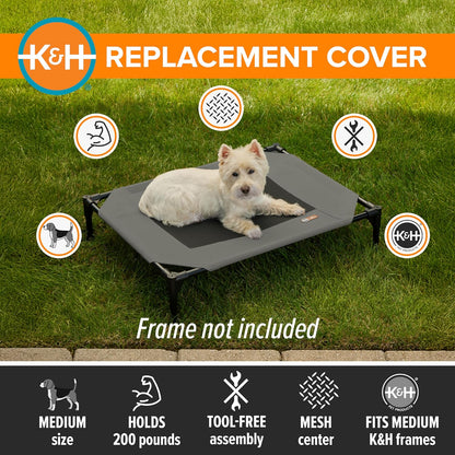 Dog Cot Replacement Cover, Designed to Fit K&H Medium Pet Cots (Sold Separately), Indoor Outdoor, Breathable Cooling Mesh Center, Machine Washable - Medium 32 X 25In Gray