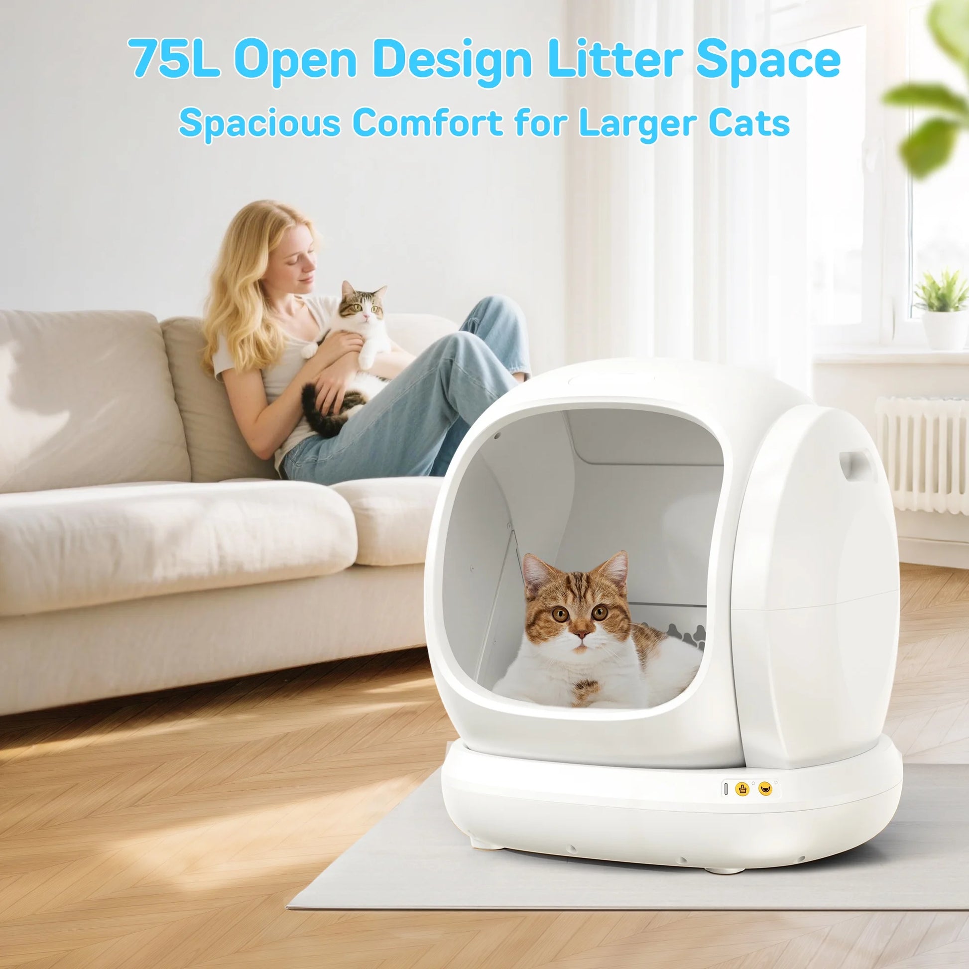 75L Smart Automatic Self-Cleaning Cat Litter Box, APP Control/Integrated Safety Protection,White