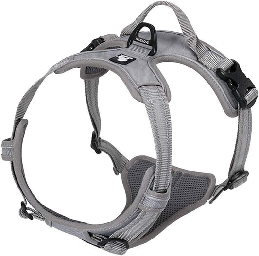 Adjustable No-Pull Reflective Dog Harness - Comfortable Control Vest in Stylish Gray (Large)