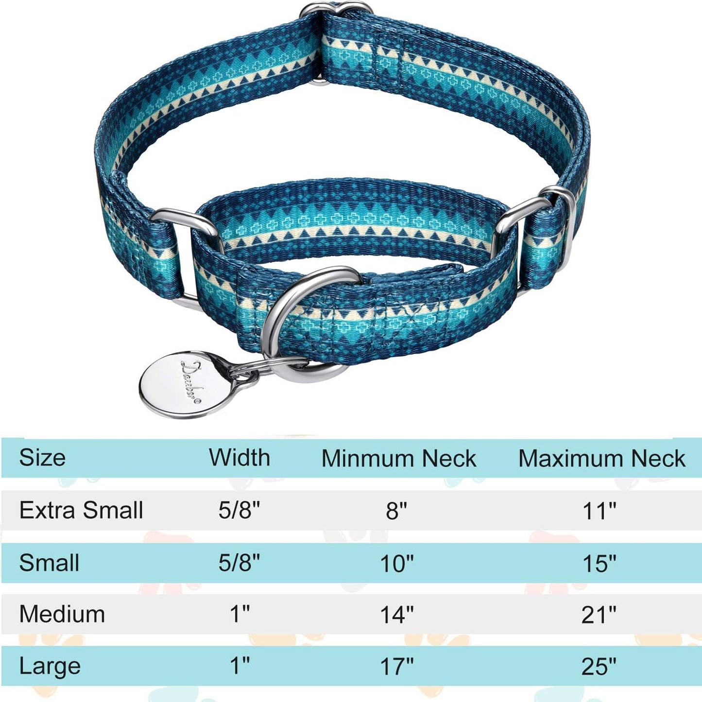Martingale Dog Collar No Pull Pet Collar Heavy Duty Dog Martingale Collars Silky with Unique Geometric Pattern for Medium and Large Dogs (Large, Turquoise)