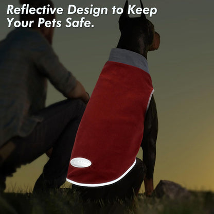 2 Pack Dog Sweater Sweatshirt Stretchy Fleece Vest Pullover Dog Jacket with Reflective Stripe Lightweight Pet Coats Sweaters for Small Dogs Grey & Red