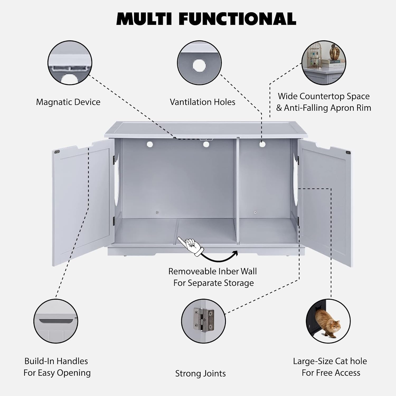 X-Large Designer Cat Washroom Storage Bench Cat Litter Box Enclosure Furniture Box House with Table (Black)