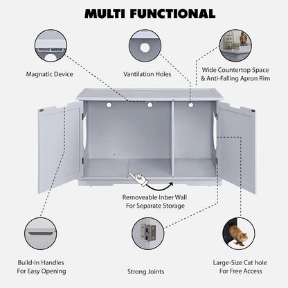 X-Large Designer Cat Washroom Storage Bench Cat Litter Box Enclosure Furniture Box House with Table (Black)