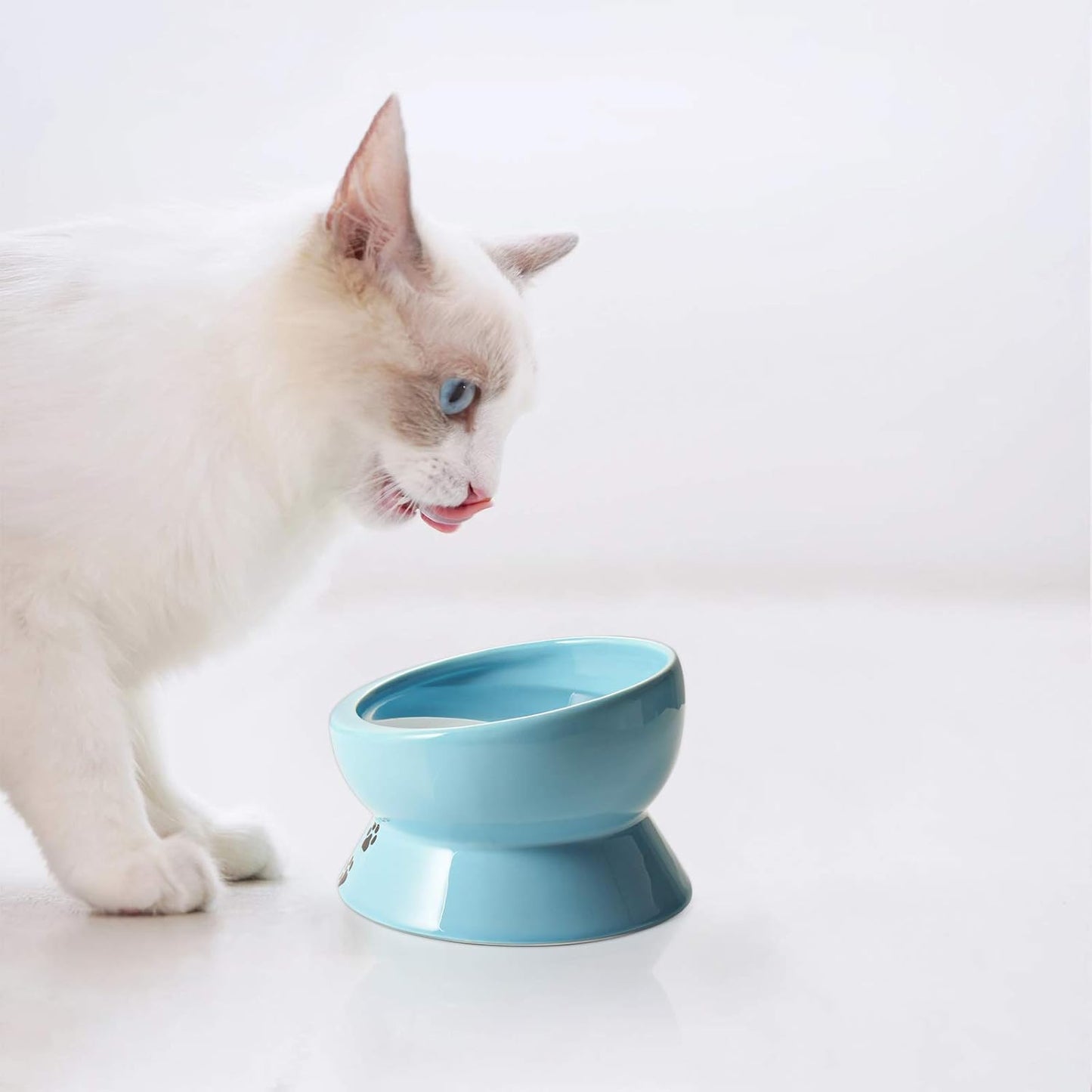 Ceramic 15 Ounce Slanted Cat Food Water Bowl, Lake Blue