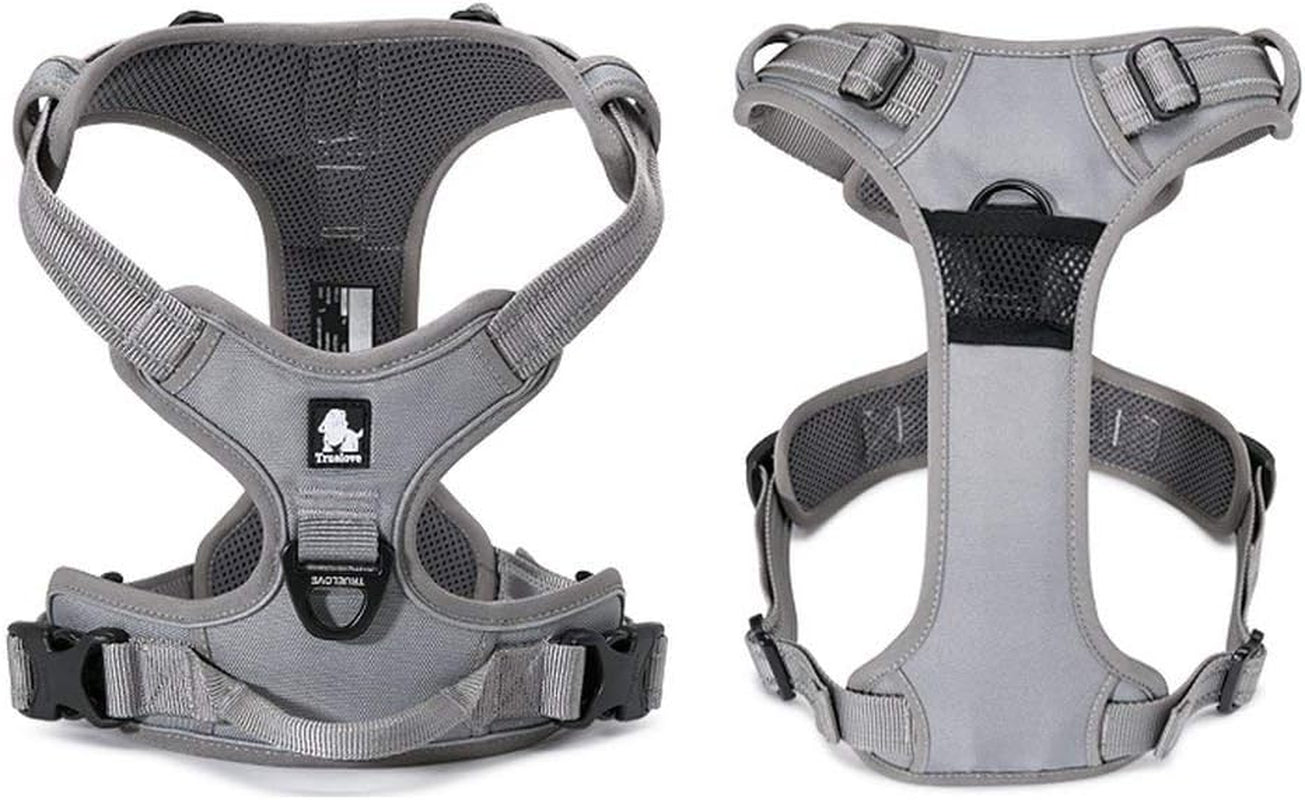 Adjustable No-Pull Reflective Dog Harness - Comfortable Control Vest in Stylish Gray (Large)