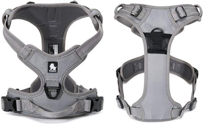 Adjustable No-Pull Reflective Dog Harness - Comfortable Control Vest in Stylish Gray (Large)